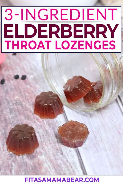 Ease a sore throat and prevent a cough with these homemade throat lozenges! These DIY cough drops are made with elderberries and honey to help soothe and reduce cough and cold symptoms (similar to these honey and lemon homemade cough drops). Don't buy cough drops, make your own! They're easy to whip up and great to have on hand during cold season! | @fitasamamabear #diycoughdrops #homemadecoughdrops #naturalremedies Diy Cough Drops, Cough Drops Homemade, Honey For Sore Throat, Throat Lozenges, Best Cough Remedy, Baby Cough Remedies, Homemade Elderberry, Homemade Cough Remedies, Toddler Cough Remedies