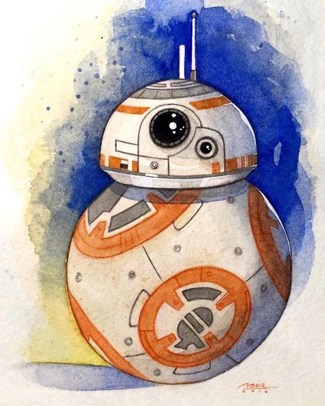 Watercolor Art Star Wars, Watercolour Star Wars, Star Wars Watercolor Painting, Bb8 Tattoo, Starwars Watercolor, Star Wars Family Costumes, Star Wars Watercolor, Star Wars Art Drawings, Disney Watercolor