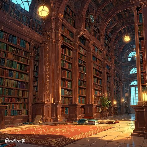 Royal Library Fantasy Art, Magic Library Concept Art, Magic Library Art, Fantasy Schools Of Magic, Magic World Aesthetic, Fantasy Library Concept Art, Magic Academy Aesthetic, Dnd Library, Magical Library Fantasy Art