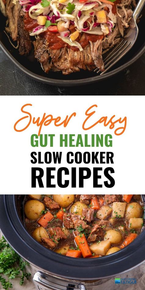 Super easy slow cooker meals and recipes for gut healing. Delicious weeknight dinner ideas you'll make over and over again.  #guthealth #healingleakygut #slowcooker #slowcookerrecipes #slowcookerhealthy #slowcookermeals Recipes For Gut Health, Easy Slow Cooker Meals, Weeknight Dinner Ideas, Fodmap Recipes Dinner, Low Fodmap Recipes Dinner, Fodmap Meal Plan, Healthy Gut Recipes, Low Fodmap Diet Recipes, Fodmap Diet Recipes