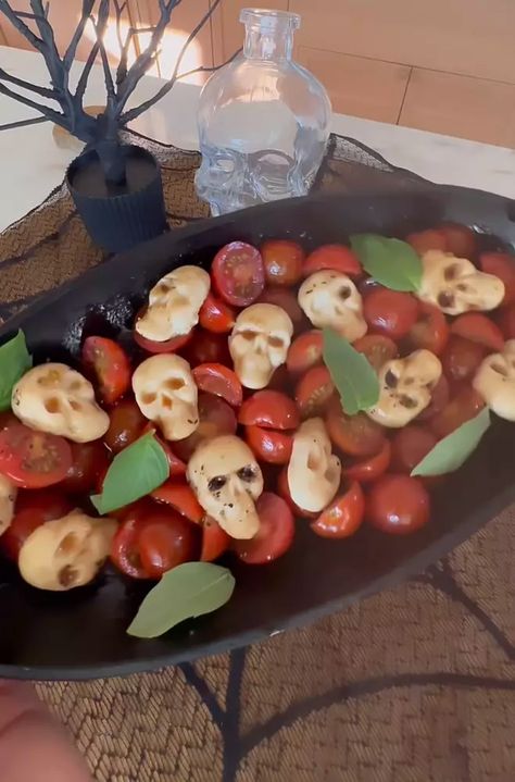 Skull Caprese Salad by xoxomame | Quick & Easy Recipe | The Feedfeed Caprese Salad Recipe, Tomato Mozzarella, Juicy Tomatoes, Halloween Food, Vegetable Salad, Balsamic Vinegar, Caprese Salad, Gluten Free Vegetarian, Salad Recipe