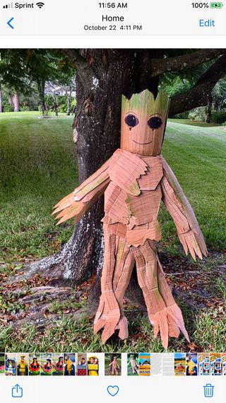 Diy Groot Costume, Groot Costume For Kids, Diy Groot, Groot Halloween Costume, Groot Costume, Homemade Costumes For Kids, Cardboard Costume, Troll Costume, Easy Diy Costumes