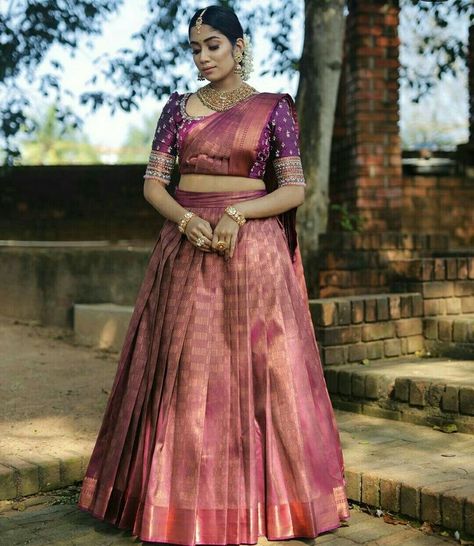 Saree To Lehenga Convert, Saree Converted To Lehenga, Saree To Lehenga, Mirror Work Blouse Design, Long Frock Designs, Stylish Kurtis Design, Half Saree Lehenga, Long Gown Design, Latest Blouse Designs Pattern