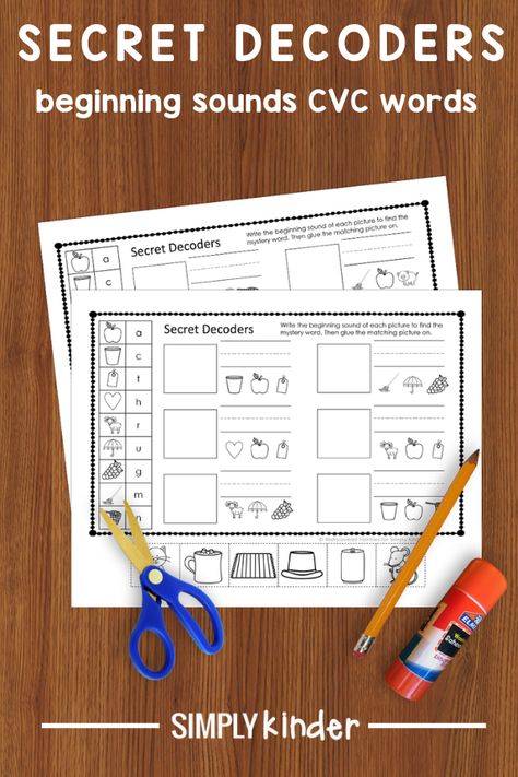 This secret code activity will get your students decoding easy CVC words. Simply identify the beginning sounds of each picture to reveal the mystery word. These decoder worksheets are a super fun way to practice beginning sounds. They are perfect for early finishers or literacy centers. Click to download the free printable. #cvcwords #freeprintable #beginningsounds Mystery Word, Teaching Sight Words, Homeschool Crafts, Phonics Kindergarten, French Language Learning, Beginning Sounds, Spanish Language Learning, High Frequency Words, Secret Code