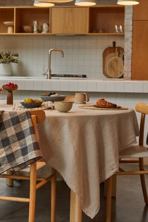 French Linen Tablecloths in a beautiful kitchen dining room Linen Fiber, Cozy Meals, Linen Duvet Covers, Linen Duvet, Interior Deco, Linen Towels, Great Restaurants, French Linen, Play House