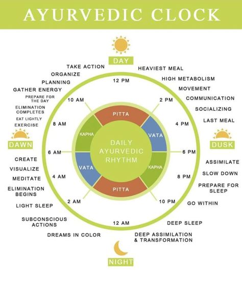 Ayurvedic Body Clock Ayurvedic Clock, High Metabolism, Body Clock, Dawn And Dusk, Recipe Organization, Circadian Rhythm, Good Health Tips, Deep Sleep, Slice Of Life