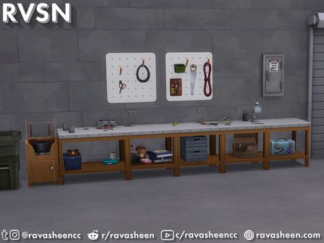 RAVASHEEN's Tool Time Garage Set Sims 4 Cc Tools Clutter, Sims 4 Storage Shelves, Ts4 Garage Cc, Sims 4 Tools Cc, Storage Sims 4 Cc, Sims 4 Garage Clutter, Sims 4 Garage Ideas, Sims 4 Cc Garage Clutter, Sims Garage