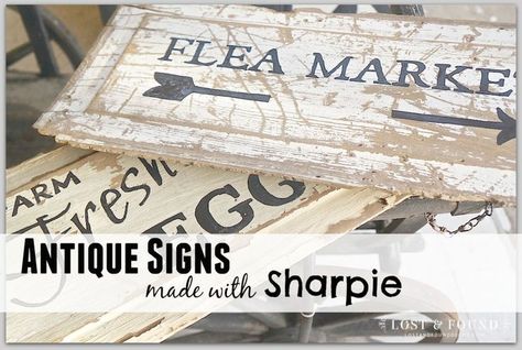 How to Make an Antique Sign with a Sharpie--Even the least, artistic person can make these great, hand-lettered signs, with no special tools required!! Antique Booth Displays, Pretty Writing, Wooden Signs Diy, Barn Wood Crafts, Antique Signs, Antique Kitchen, Old Signs, Pallet Signs, Rustic Signs