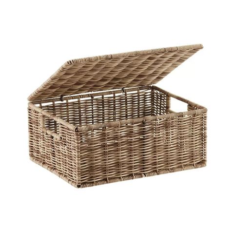 Ashcraft Storage Box with Hinged Lid | The Container Store Patio Storage Bench, Photo Box Storage, Wicker Box, Storage Baskets With Lids, Decorative Storage Boxes, Patio Storage, Integrated Handles, Wicker Baskets Storage, Lid Storage