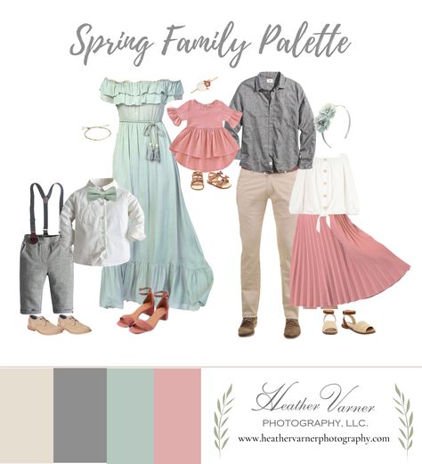 Heather Varner Photography, LLC South Jersey New Jersey Photographer Style Guide Spring Family Outfit Palette Springtime Family Photo Outfits, Pastel Family Pictures Outfits, Family Beach Pictures Outfits, Spring Picture Outfits, Spring Family Pictures, Family Photo Colors, Maternity Dresses Photography, Maternity Photography Poses Outdoors, Summer Family Photos