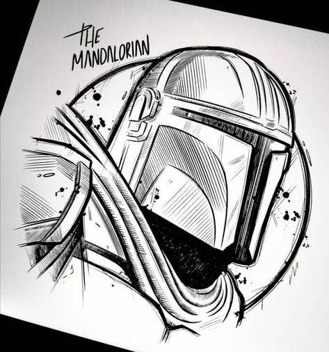 Mando Helmet Tattoo, Star Wars Sketch Tattoo, Mandolorians Drawing, The Mandalorian Sketch, Mando Sketch, Starwars Drawing Ideas, Mando Drawing, Drawing Mandalorian, Mandalorian Helmet Tattoo