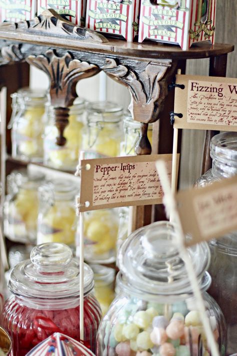 Harry Potter Honeydukes Trolley Honeydukes Trolley, Harry Potter Honeydukes, Harry Potter, Stuffed Peppers, Table Decorations