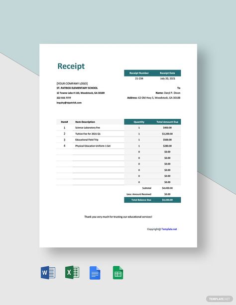 Free Sample School Receipt Template #AD, , #Affiliate, #Sample, #Free, #School, #Template, #Receipt School Fees Receipt Format, Free Receipt Template, Google Spreadsheet, School Template, Name Card Design, Docs Templates, School Fees, Receipt Template, School Administration