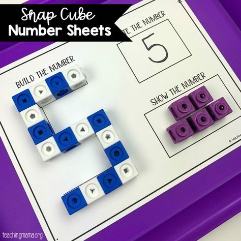 Snap Cube Number Sheets - free printable math activities. Unifix Cube Activities, Snap Cubes Activities, Snap Cube, Cubes Math, Unifix Cubes, Teaching Mama, Blocks Preschool, Ab Patterns, Snap Cubes