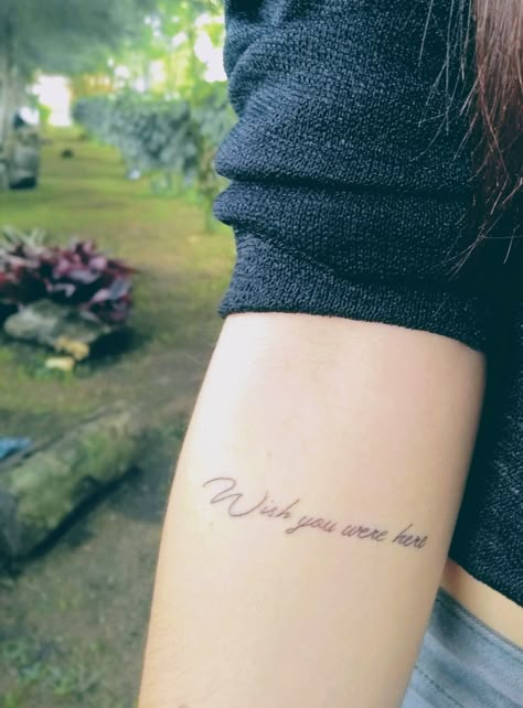 Wish You Were Here Tattoo, Grandpa Tattoo, Small Words Tattoo, Tattoos For Dad Memorial, Plane Tattoo, Tribute Tattoos, Cursive Tattoos, Dad Tattoos, Memorial Tattoo