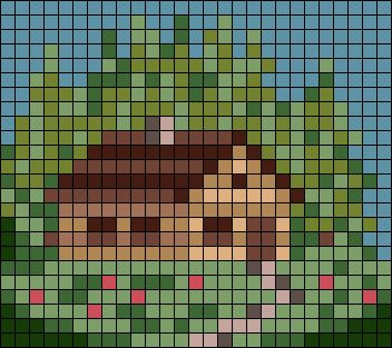 Cabin Pixel Art, Cottagecore Grid Pattern, House Alpha Pattern, Cottagecore Pixel Art, Nature Pixel Art, Alpha Patterns Crochet Mushroom, Small Pixel Art Pattern, Cottage Core Alpha Pattern, Nature Alpha Pattern