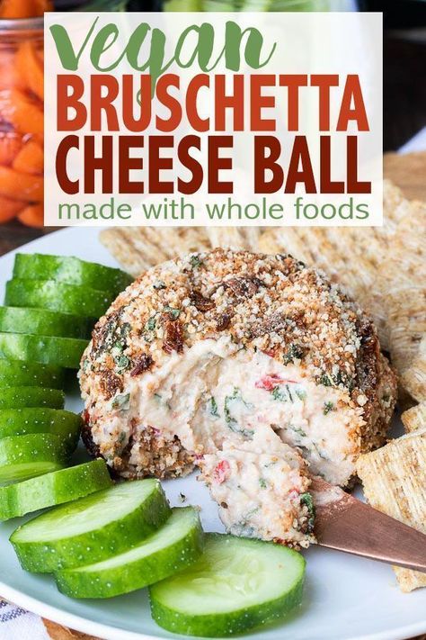 Tangy, creamy, full of flavor and dairy free! You won't believe how these healthy ingredients come together to make a bruschetta flavored vegan cheese ball. #vegan #vegancheese #dairyfree #veganappetizers #LongLiveProduce #ad Vegan Cheeseball, Bruschetta Cheese Ball, Vegan Cheese Ball, Vegan Bruschetta, Vegan Cheese Recipes, Ball Recipes, Cheese Ball Recipes, Healthy Ingredients, Vegan Appetizers