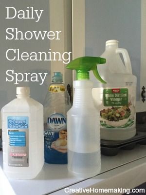 Daily shower spray Supplies Needed: Empty spray bottle 1 1/2 c. water 1 c. white vinegar 1/2 c. rubbing alcohol 1 tsp. liquid dish soap Essential oil (optional) Diy Daily Shower Spray, Daily Shower Cleaner, Daily Shower Spray, Shower Cleaning, Deep Cleaning Hacks, Shower Spray, Cleaning Painted Walls, Vinegar Cleaning, Blemish Remover