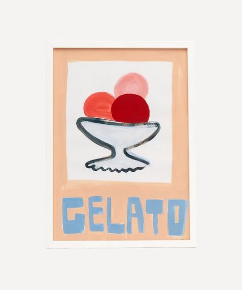 Chiara Perano - A3 Framed Gelato Print Gelato Illustration, Chiara Perano, Cream Illustration, Ice Cream Illustration, Floral Lampshade, Gelato Ice Cream, Dark Ink, Giclee Art, Giclee Art Print