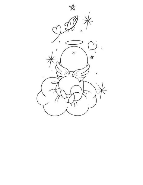 Line Art For Kids, Unique Minimalist Tattoo, Baby Memorial Tattoos, Angel Baby Art, Vom Avea Un Copil, Baby Angel Tattoo, Angel Bebe, Sleeve Tattoo Designs, Baby Tattoo Designs