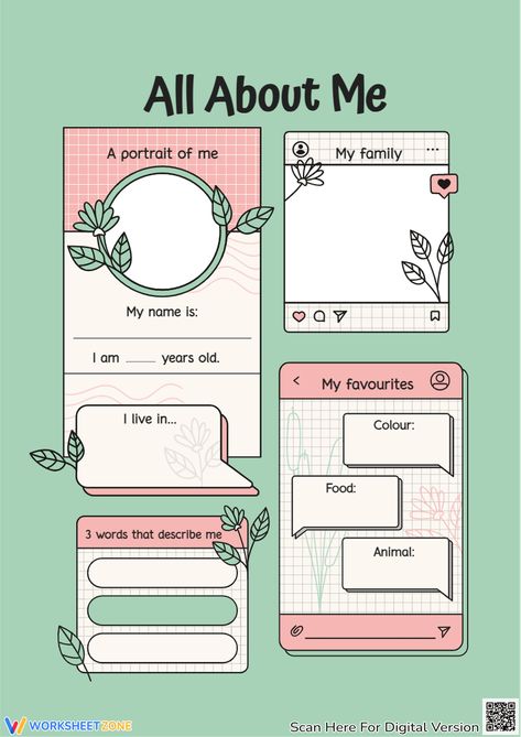 All About Me Template Printables Free, All About Me Aesthetic, About Me Aesthetic, Printable All About Me, Me Template, Back To School Worksheets, About Me Template, Me Aesthetic, Words That Describe Me