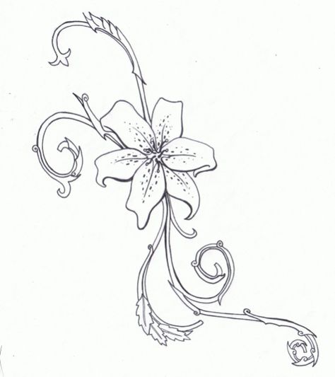 Tiger Lily Tattoo Simple, Lily Drawing Tattoo, Tiger Lily Drawing, Lilly Tattoos, Tattoo Vines, Tiger Lily Tattoo, Moms Tattoo, Tattoo Under Chest, Rose Tattoo On Side