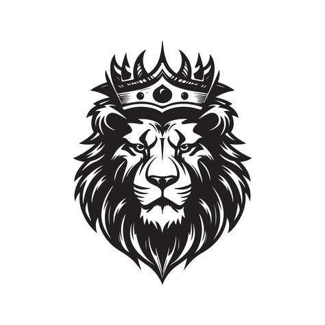 lion with a crown, vector concept digital art, hand drawn illustration Lion With A Crown, Max Tattoo, Lion With Crown, Crown Vector, Lion King Tattoo, King Tattoo, Hand Drawn Logo Design, Wild Animal Wallpaper, Tattoo Background