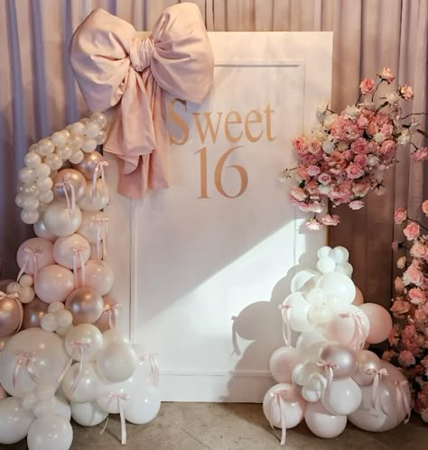 A pink sweet sixteen! Birthday Marquee Decorations, Sweet 16 Blush Pink Theme, Sweet Sixteen Birthday Decorations, Sweet Sixteen Balloons Decorations, Sweet 16 Neutral Theme, Shabby Chic Sweet 16 Party, Sweet 16 Venue Decor, Garden Party Sweet 16 Theme, Sweet 16 Big Party Ideas