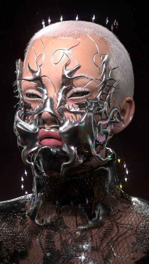 Chrome Mask, Cyberpunk Cafe, Mirror Dimension, Neo Futurism, Makeup Eye Looks, 3d Artwork, Retro Futurism, Character Outfits, Zbrush