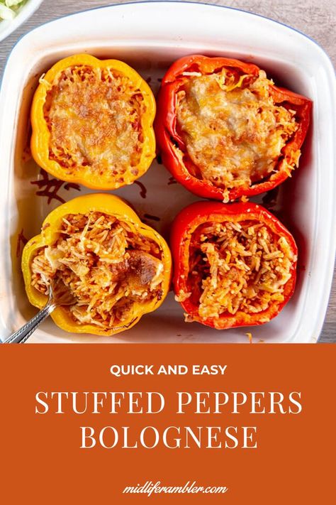 Bolognese Stuffed Peppers, Trader Joes Stuffed Bell Peppers, Stuffed Veggies, Homemade Bolognese Sauce, Homemade Bolognese, Turkey Bolognese, Easy Stuffed Peppers, Vegan Bolognese, Yummy Dishes