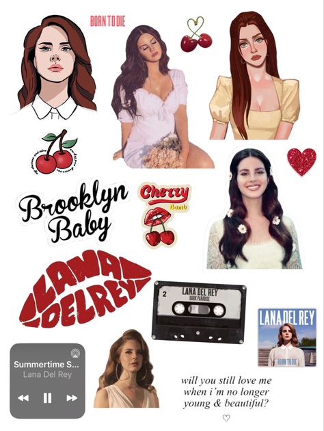 Lana Del Rey Birthday Card Ideas, Lana Del Ray Stickers Printable, Lana Del Rey Aesthetic Stickers, Lana Del Rey Stickers Printable, Born To Die Lana Del Rey, Lana Del Rey Stickers, Guitar Art Project, Lana Del Rey Art, Scrapbook Letters