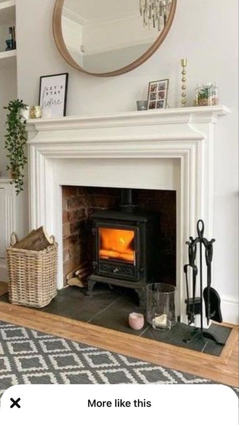 Brick Fireplace Log Burner, Farrow And Ball Living Room, Exposed Brick Fireplaces, Wood Burner Fireplace, Log Burner Living Room, Georgian Fireplaces, Victorian House Interiors, Snug Room, Living Room Themes