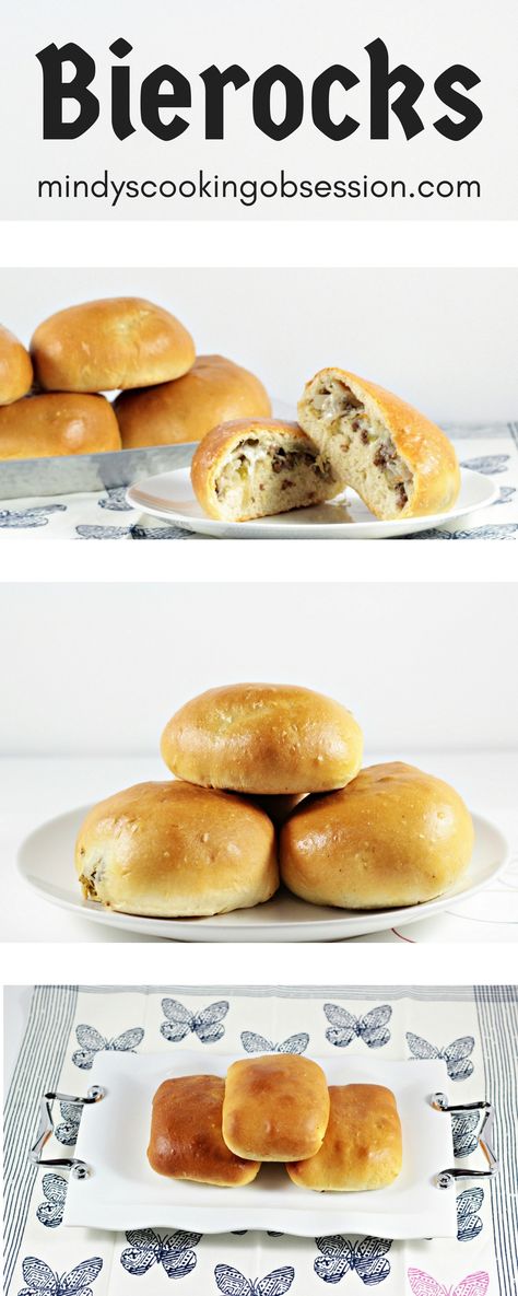 Bierocks are a soft yeast dough pastry sandwich filled with cabbage, ground beef, onion, and cheese. This dish is popular among the German community. Sliders Ground Beef, Dutch Pastries, Cabbage Ground Beef, Meat Stuffing, Norwegian Recipes, Breakfast Sliders, Harvest Food, German Dishes, Savory Baking