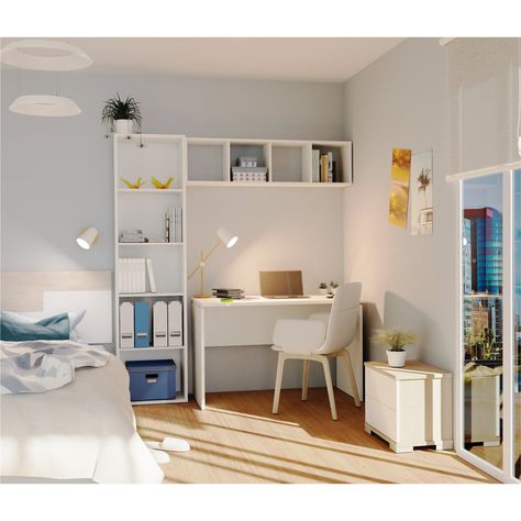 Teide is designed so that you can achieve maximum comfort working at home. Furniture that adapts to any environment. Colour: White Two Person Home Office, Guest Bedroom Home Office, Uni Room, Teenage Room, Teenager's Room, Office Room Decor, Girl’s Room, Minimalist Room, Room Makeover Bedroom