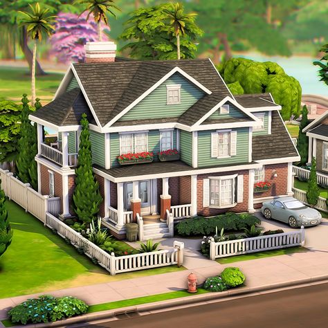 The Sims 4 House Exterior, Newcrest Sims 4 House, Legacy House Sims, Family Sims 4 House, Sims Town Layout, Sims4 Exterior, Willow Creek Sims 4 House, Sims 4 Suburban House, Cute Sims 4 Houses