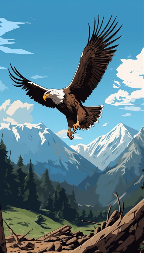 Adventure Mural, Eagle Illustration, Birds Photography Nature, Africa Art Design, Soaring Eagle, Digital Portrait Illustration, Eagle Images, Eagle Painting, Jesus Christ Painting