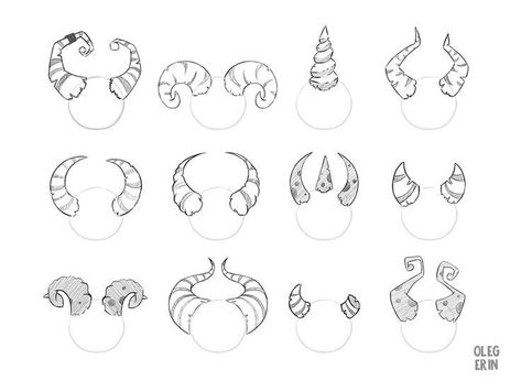 Monster Horns Drawing, Horns Drawing Demons, Curled Horns Drawing, Horns Side View, Dragon Horns Drawing, Demon Horns Reference, Devil Horns Drawing, Tiefling Horns Styles, Dragon Horns Reference