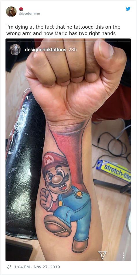 It's A Me A-Marioooo ...oh Arm Hand Tattoo, Proud Tattoo, Super Mario Tattoo, Mario Brother, Nintendo Tattoo, Mario Und Luigi, Mario Tattoo, Mario E Luigi, Photoshop Fails