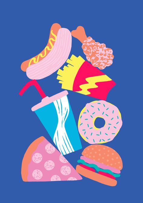 Fast Food Graphic Design, Food Prints, Food Illustration Design, Conversational Prints, Food Graphic Design, Illustration Food, Food Illustration, Money Fast, Make Money Fast