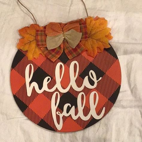 New Unused Hello Fall Wood Door Hanger Approximately 12 Inches Round Twine Hanger A Fall Wooden Door Hangers, Cat Tea Party, Rustic Cottage Decor, Round Door Hanger, Wood Door Hanger, Door Signs Diy, Halloween Door Hangers, Fall Door Hangers, Wood Door Hangers