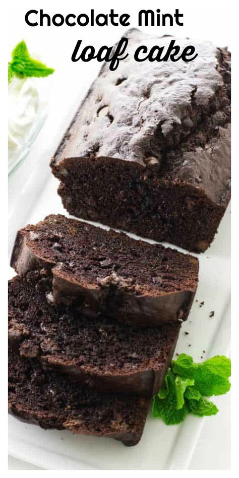 Chocolate Mint Extract Recipes, Chocolate Mint Pound Cake, Dark Chocolate Mint Cake, Recipes With Mint Extract, Chocolate Peppermint Loaf, Mint Treats, Chocolate Mint Cake, Mini Breads, Mint Chocolate Recipes