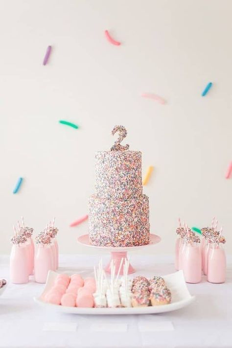 2 Layer Cake Birthday, 2 Sweet Birthday Party, Girls 2nd Birthday Party Ideas, Girl 2nd Birthday Party Ideas, Sprinkles Birthday Party, Twin Girl, 2nd Birthday Party For Girl, Confetti Birthday Party, Sprinkle Party