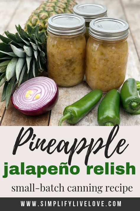 This pineapple jalapeno relish is my newest favorite @ballcanning Recipe! #ad The perfect combo of sweet and tangy, this small-batch canning recipe is delicious over pork, brats, and more and makes a great gift too! #Ball135 #canningtutorial #canning Canning Ideas For Jalapenos, Jalapeno Canning Recipes, Jalapeno Canning, Sweet Jalapeno Relish, Jalapeno Relish Recipe, Pineapple Relish Recipe, Pineapple Relish, Puka Dog, Jalapeno Relish