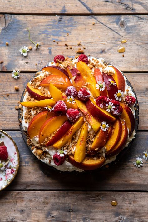 Peaches and Cream Pretzel Pie | halfbakedharvest.com #pie #peach #summer #dessert #easy Pie Peach, Pretzel Pie, Half Baked Harvest Recipes, Pretzel Crust, Harvest Recipes, Peaches And Cream, Half Baked, Pure Vanilla, Dessert Easy