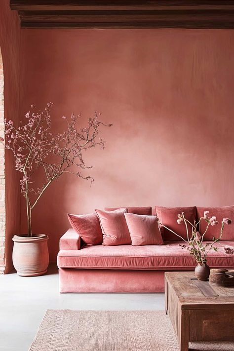 50+ Muted Pink Living Room Ideas That’ll Make You Blush Cinder Rose Living Room, Mauve Couch, Light Pink Living Room, Pink Living Room Ideas, Pink Velvet Couch, Light Pink Walls, Pink Lounge, 2025 Goals, Pink Living Room