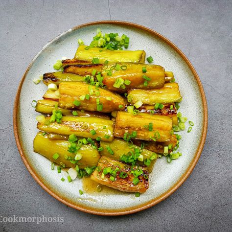 30-Minute Japanese Miso Eggplant (Vegan, Gluten Free) Japanese Miso Eggplant Recipe, Japanese Eggplant Recipe, Eggplant Vegan, Glazed Eggplant, Butterfly Backgrounds, Soy Sauce Recipe, Miso Eggplant, Japanese Eggplant, Ginger Glaze