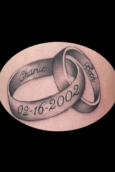 Black And Grey Wedding, Bands Tattoo, Wedding Date Tattoos, Tattoos For Siblings, Skull Couple Tattoo, Matching Tattoos For Siblings, Him And Her Tattoos, Anniversary Tattoo, Husband Tattoo