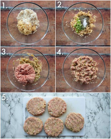 Apple Burger Recipe, Pork And Apple Burgers, Gina Livy, Pork Burgers Recipes, Pork Patties, Pork Mince Recipes, Pork Apple, Sausage Burgers, Burger Recipes Beef