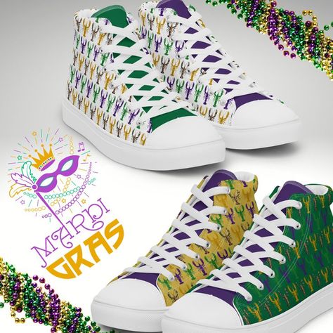 Mardi Gras Shoes, Mardi Gras Parade, Fat Tuesday, Converse High Top Sneaker, Converse Chuck Taylor High Top Sneaker, Cute Shoes, Mardi Gras, High Top Sneakers, Pick Up