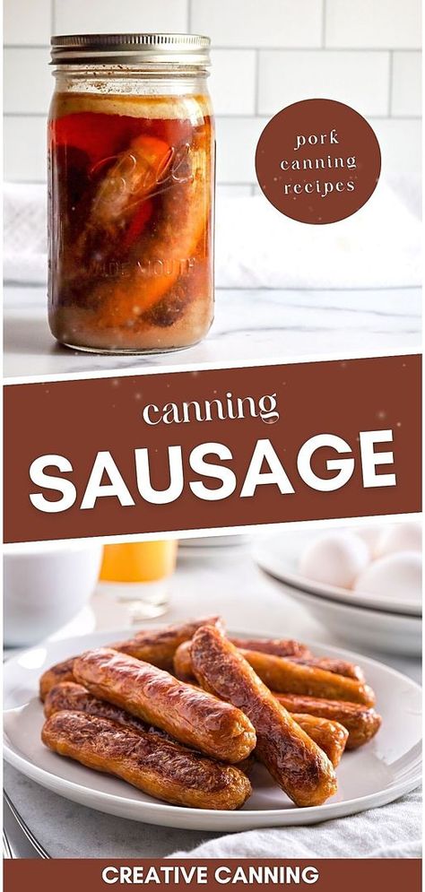 Discover the art of canning sausage to keep your pantry stocked with ready-to-eat meat. Whether you prefer sausage links, patties, or loose pack ground crumbles, our guide on how to can sausage has you covered. Perfect for quick meals, learn this essential skill for pork canning recipes. Find more pressure canning meat recipes and canning meals in jars at creativecanning.com. Canning Meat In A Jar, Canning Sausage, Meals In Jars, Meat Canning, Canning Meals, Meat Preservation, Pressure Canning Meat, Canning Meat, Food Canning